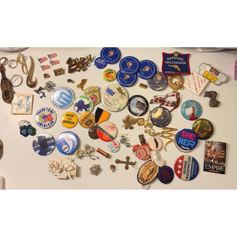 Vintage Mixed Lot Pins Brooches Patches Political National Parks Americana